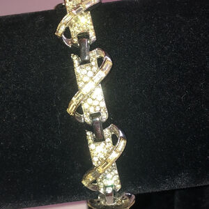 Angel Brand Signed Silver Tone Rhinestone Bracelet